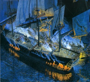 Depiction of the Battle of Flamborough Head, by Dean Mosher.